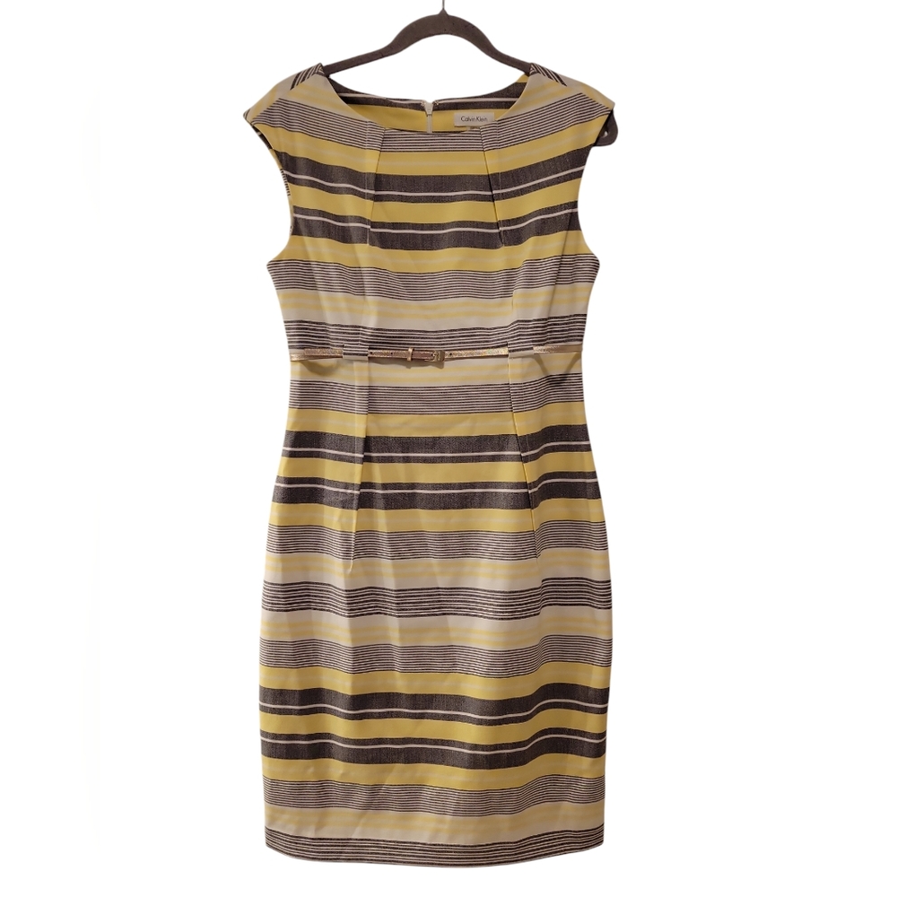 Calvin Klein, Striped Dress, Sleeveless, Pleated, Lined, Zipper Back, Women's 8,